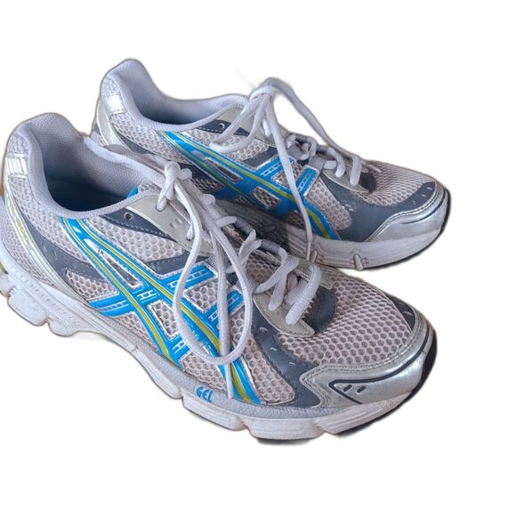 Asics  Dynamic Quomax GEL 7.5 T09CQ white turquoise running pickleball 7.5 - Picture 1 of 8